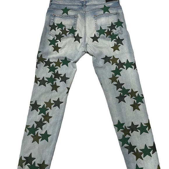 AMIRI JEANS GREEN LEATHER STARS - Picture 2 of 2